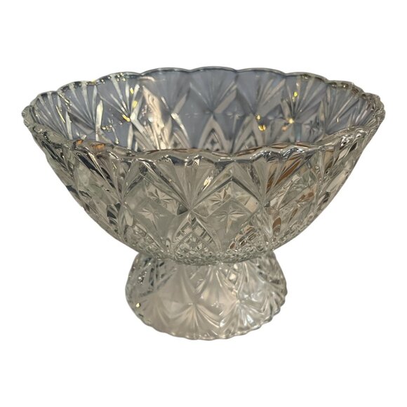 Vintage Pressed Glass Pedestal Compote Bowl – Made in France – Pineapple Diamond - Picture 1 of 5